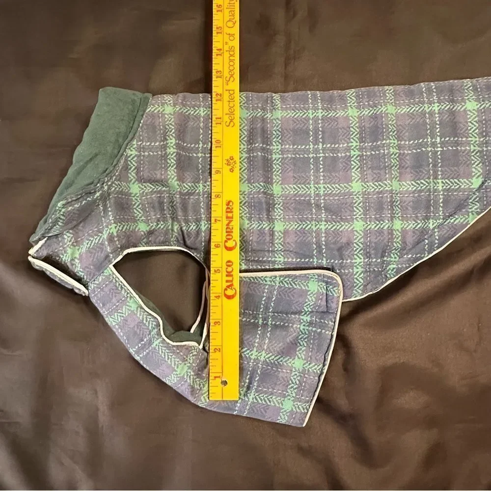 Fresco Green and Blue Plaid Reversible Quilted Dog Jacket size Medium .